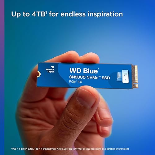 Western Digital 2TB WD Blue SN5000 NVMe Internal Solid State Drive SSD - PCIe Gen 4.0, M.2 2280, Up to 5,150 MB/s - WDS200T4B0E