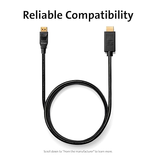 Kensington DisplayPort 1.2 (M) to HDMI (M) Passive Unidirectional Cable, 6ft