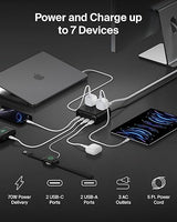 Belkin 3-Outlet GaN Charging Station 70W, Dual USB C Charger w/ 3X AC Outlets, 2X USB A Ports - Power Strip for iPhone, Apple Watch, iPad, MacBook, Chromebook, Samsung Galaxy, Pixel 9, & More - Black 70W, 3 AC Outlet