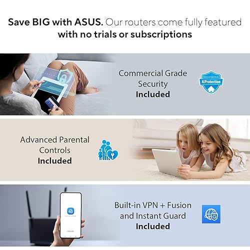 ASUS ZenWiFi Whole-Home Tri-Band Mesh WiFi 6E System (ET8 2PK), Coverage up to 5,500 sq.ft & 6+Rooms, 6600Mbps, New 6GHz Band, AiMesh, Lifetime Free Internet Security