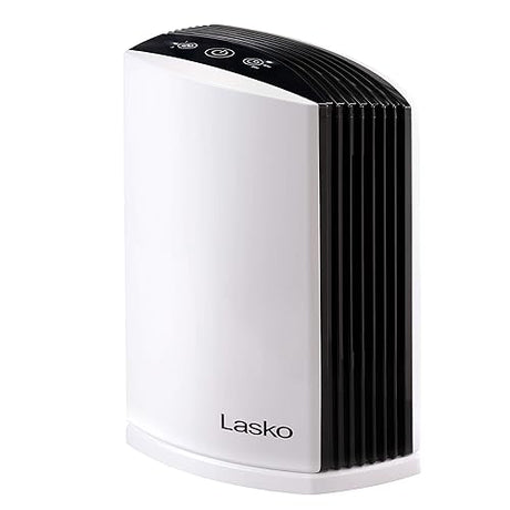 Lasko LP200 HEPA Desktop Air Purifier with Timer for a Cleaner,Fresher Home Environment –2-Stage Filtration Removes Smoke, Odors, Pet Dander, Virus Sized Particles,Pollen, 14.75 x 7.3” x 10.3”, White