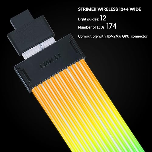 Lian Li Strimer Wireless 16 Pin - Addressable RGB Power Extension Cable with Wireless Control - 12 LED Strip - Wireless Controller NOT Included; a Controller is Required for use (PW16-121W)