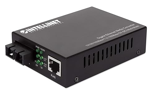 Intellinet Multimode SC Gigabit Ethernet Fiber Media Converter, Autonegotiation, 10/100/1000Base-T to 1000Base-SX, up to 1,800 ft. (550 m), 850 nm - 508544 10/100/1000Base-T to 1000Base-SX (SC) Multi-Mode