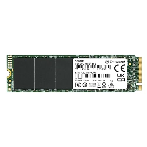 Transcend 500GB MTE115S NVMe Internal SSD - Gen3 x4 PCIe M.2 2280, Up to 3,200MB/s - TS500GMTE115S