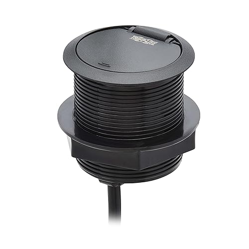 Tripp Lite Safe-IT Desktop Charging & Surge Protection Power Grommet Desk Cord Cable Hole Cover, 1 Outlet + 2 USB-A Ports, 1000 Joules, 10 Foot Cord, 15,000 Insurance (TLP12POAM) 1 Outlet 2 USB