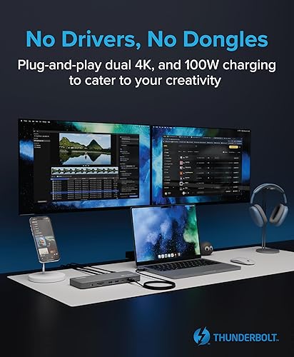 Plugable Thunderbolt 4 Dock for M4 MacBook Air & Pro: 100W Charging Driverless Laptop Docking Station with 4K HDMI Dual Monitor or Single 6K, 6X USB, SD, Ethernet, Thunderbolt Certified (TBT-UDM)