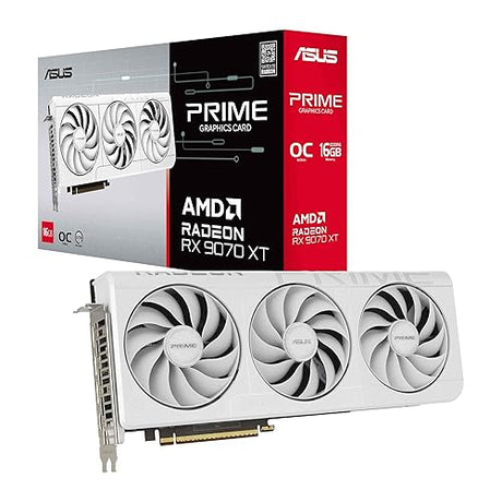 ASUS Prime Radeon™ RX 9070 XT White OC Edition Graphics Card (PCIe 5.0, HDMI/DP 2.1, 2.5-Slot Design, axial-tech Fans, Dual Ball Fan Bearings, Dual BIOS, ASUS GPU Guard) PRIME RX9070XT|OC|16GB|White