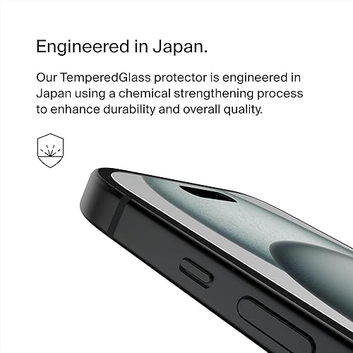 Belkin ScreenForce TemperedGlass Treated Screen Protector for iPhone 16, 15 and 14 Pro - Slim & Scratch-Resistant - Includes Easy Align Tray for Bubble Free Application Tempered Glass