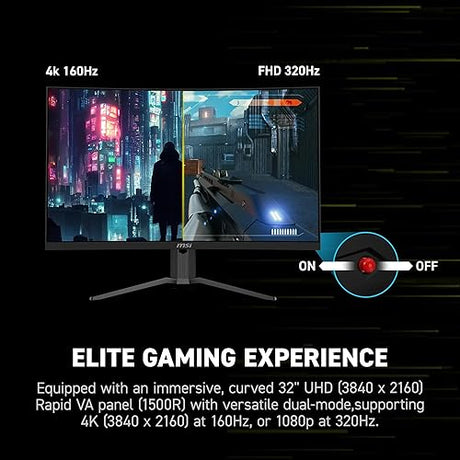 MSI MAG 321CUPDF 32-inch 3840 x 2160 (UHD) Gaming Monitor, 320Hz, Adaptive-Synch, HDMI, DisplayPort, VESA Mountable, Tilt, Height Adjustable, Speaker, 0.5ms, Black