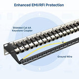 Cable Matters 1U 19-Inch 24-Port 10Gbps Cat6A Ethernet Patch Panel with Inline Keystone and Cable Management Bar, Rackmount or Wall Mount Network Patch Panel / RJ45 Patch Panel