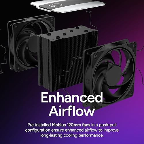 Cooler Master V4 Alpha 3DHP Black CPU Air Cooler, Alpha 3DHP Heat Pipe Technology, Dual Mobius 120 PWM Fans, Quiet Operation, Easy Install, AMD Ryzen 9 AM5|4, Intel Ultra 9 LGA 1851|1700