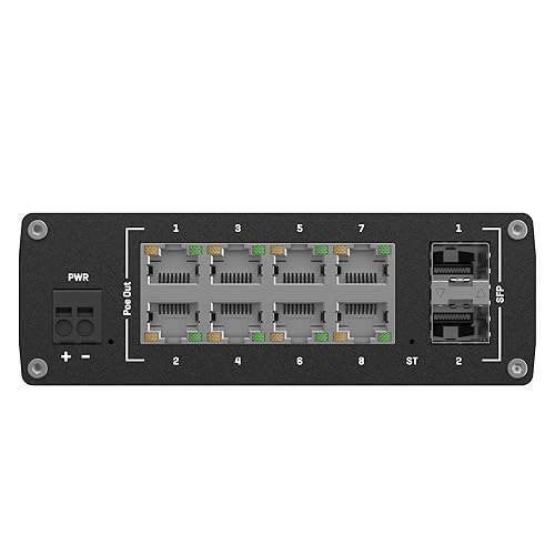 Teltonika TSW202 Managed PoE+ Switch, 8 x Gigabit Ethernet, 2 x SFP, Profinet Certified, Integrated DIN Rail Bracket, Durable Design