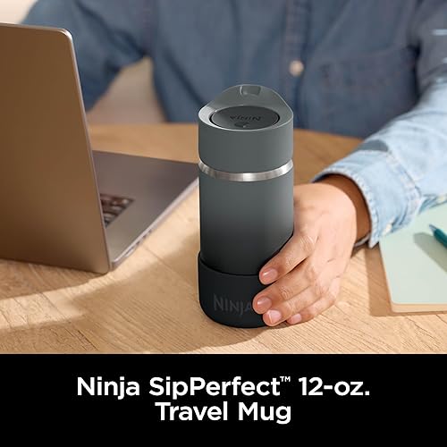 Ninja Sip Perfect 12oz Travel Mug, Brings Hot Drinks to Sippable Temperature in Minutes, Stainless Steel, Leak Proof, Dishwasher Safe, Metal Insulated Tumbler, Black, DW1203CBK