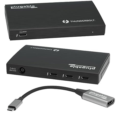 Plugable Thunderbolt 4 Hub | 60W Laptop Charging | 3X Thunderbolt 4 Ports | Dual 4K/Single 8K Displays | USB4 Compatibility - TBT4-HUB3C