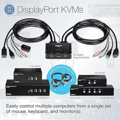 TRENDnet 6 ft. Display Port, USB, and Audio KVM Cable Kit, Compatible w/TK-240DP KVM Switch, DisplayPort 1.2, USB Mouse/Keyboard, 3.5mm Audio Connections, TK-CP06