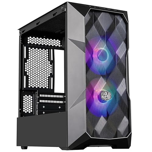 Cooler Master TD300 Mesh Micro-ATX Tower with Polygonal Mesh Front ana Removable Top Panel, ARGB/PWM Hub Tempered Glass, Dual Sickleflow PWM ARGB Lighting Fans