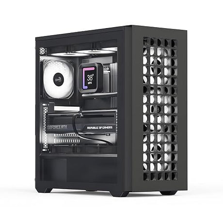 AeroCool D502A Mid Tower Case, Mesh Front Panel, 360mm Radiator Support, 11 Fan Slots, 400mm GPU, ATX/m-ATX/Mini-ITX, Magnetic Dust Filters, SPCC Steel Construction, Trendy PC Build, Black Black Mesh Front