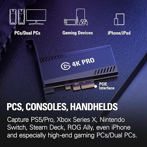 Elgato 4K Pro, Internal Capture Card: 8K60 Passthrough/4K60 HDR10 with Ultra-Low Latency on PS5|Pro, Xbox Series X|S, Nintendo Switch 2, for Streaming & Recording, Works with PC and Dual PC Setups