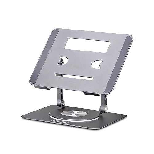 StarTech.com Rotating Laptop Stand, 360 Swivel, Ergonomic Desk Riser for Computer, Adjustable Height/Tilt, 11lb/5kg, Aluminum