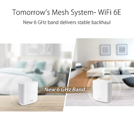 ASUS ZenWiFi Whole-Home Tri-Band Mesh WiFi 6E System (ET8 2PK), Coverage up to 5,500 sq.ft & 6+Rooms, 6600Mbps, New 6GHz Band, AiMesh, Lifetime Free Internet Security