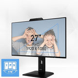 MSI PRO MP272PMG, 24-inch IPS 1920 x 1080 (FHD) Computer Monitor, 120Hz, Webcam, Adaptive-Synch, EPEAT Silver, HDMI, DisplayPort, VGA Port, VESA Mountable, Tilt, Height Adjustable, Speaker, 1ms, Black