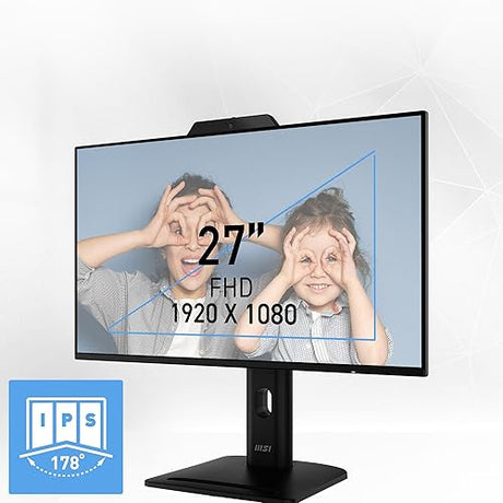 MSI PRO MP272PMG, 24-inch IPS 1920 x 1080 (FHD) Computer Monitor, 120Hz, Webcam, Adaptive-Synch, EPEAT Silver, HDMI, DisplayPort, VGA Port, VESA Mountable, Tilt, Height Adjustable, Speaker, 1ms, Black