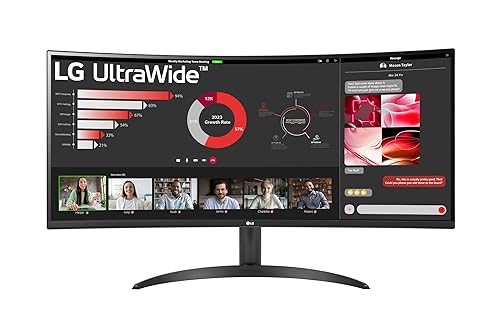 LG 34 UltraWide™ 1800R Curved Monitor with WQHD (3440 x 1440) HDR10 100Hz Refresh Rate USB Type-C Reader Mode Flicker Safe Dynamic Action Sync Height Adjustable 34WR55QK-B, Black
