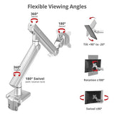 SIIG Single 49 Inch Mechanical Spring Monitor Arm Top Mount-Silver for 22-49 VESA Screens, Full Motion Tilt Swivel Rotation, Height Adjustable with C-Clamp Base, TAA Compliant (CE-MT3V11-S1)