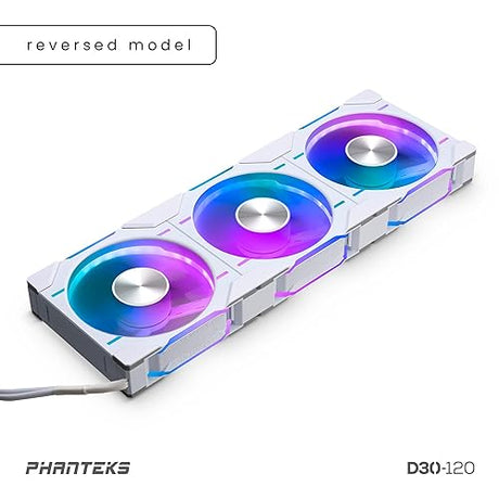 Phanteks (PH-F120D30R_DRGB_PWM_WT01_3P) D30-120 DRGB PWM Fan 3Pack, Reverse Airflow Model,Premium D-RGB Performance Fans, ARGB/DRGB Lighting, Daisy-Chain Fan Linking System, White, 3Pack