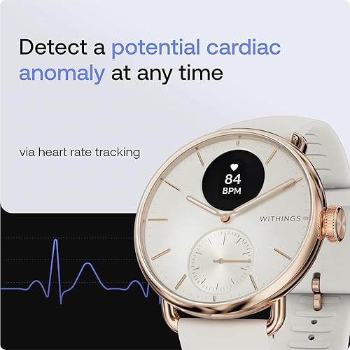 WITHINGS ScanWatch Vitals - Hybrid Smart Watch, Heart Rate Monitoring, Fitness Tracker, Cycle Tracker, Sleep Monitoring, GPS Tracker, 30-Day Battery Life, Android & Apple Compatible 38mm Rosegold