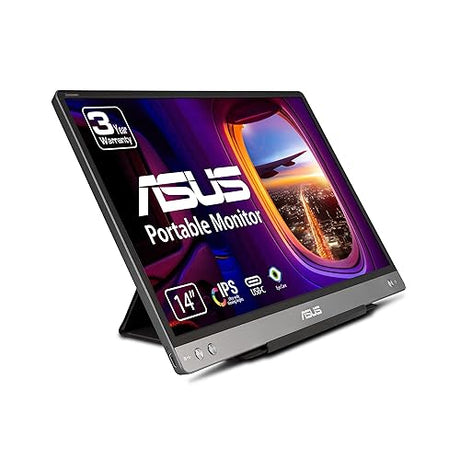 ASUS ZenScreen MB14AC 14” Portable USB Type-C Monitor, 1080P Full HD, IPS, Eye Care, Anti-Glare Surface, External Screen for Laptop, Hybrid Signal Solution , BLACK 14 inch USB Type A & C Monitor