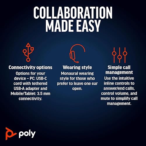Poly Blackwire 5220 Stereo USB-C Headset + 3.5mm Plug + USB-C/A Adapter