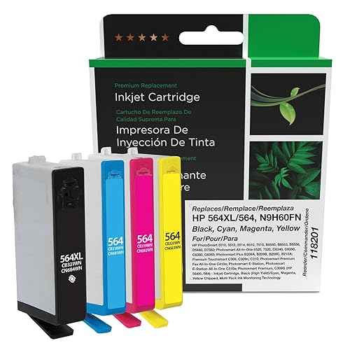 Clover Remanufactured Ink Cartridges Replacement for HP 564XL/564 (N9H60FN) | Black High Yield, Cyan, Magenta, Yellow 4-Pack