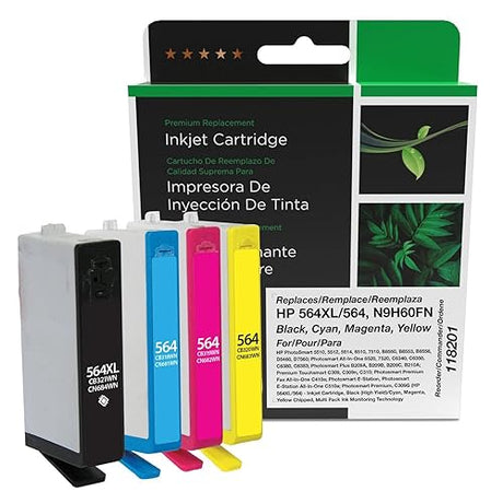 Clover Remanufactured Ink Cartridges Replacement for HP 564XL/564 (N9H60FN) | Black High Yield, Cyan, Magenta, Yellow 4-Pack