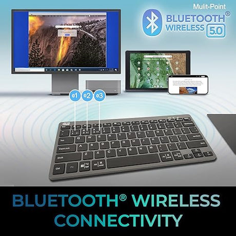 Adesso EasyTouch 7000 Multi OS Multi-Device Bluetooth Scissor Switch Keyboard with Copilot AI Hotkey - Wireless, Rechargeable, Quiet Keystrokes WKB-7000BB