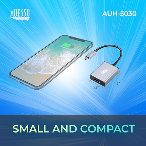 Adesso USB C to VGA Adapter, Aluminum, Thunderbolt 3/4 to VGA Adapter Compatible with iPhone 15 Pro/Max, MacBook Pro/Air 2023, iPad Pro, iMac, S23, XPS 17, Surface Book, and More