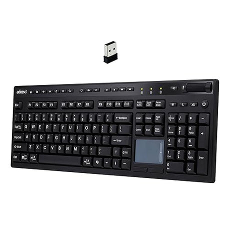 Adesso WKB-4450UB Wireless Keyboard with 104 Key Touchpad and Multi-OS USB Receiver Compatible with MacOS and Multimedia Hot Keys Volume Control with Scroll Wheel