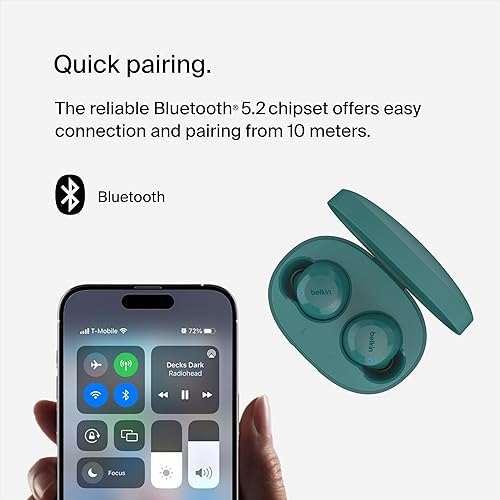 Belkin SoundForm Bolt True Wireless Earbuds, Wireless Charging, IPX4 Sweat and Water-Resistant, USB-C, Up to 28 Hours of Battery Life for Apple iPhone, Samsung Galaxy, Google Pixel, and More - Teal