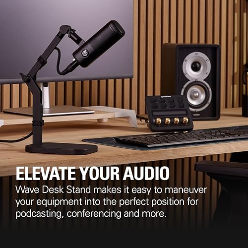 Elgato Wave Desk Stand - Adjustable Mounting Arm for Microphones, Works with Elgato, HyperX, Rode, Fifine, Shure and More Mics, Compatible 1/4, 3/8 & 5/8 Thread, for Recording/Podcasting/Streaming