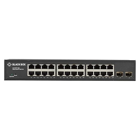 Black Box Gigabit Ethernet Managed Switch - (24) RJ-45, (2) SFP - 24 Ports - Manageable - TAA Compliant - 2 Layer Supported - Modular - Twisted Pair, Optical Fiber - 1U High - Desktop, Rack-mountable