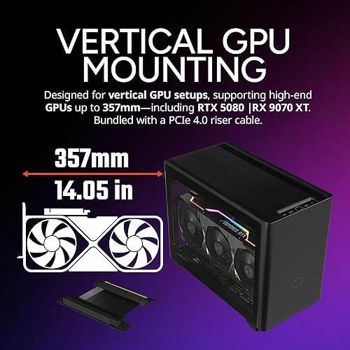 Cooler Master NR200P V2 Mini-ITX PC Case Ready, Top-Mount 280mm AIO, 357mm Vertical GPU Mount, Designed Ready Nvidia RTX 5090 | AMD RX 9070 XT, SFX PSU – Ready to Install, Tempered Glass, DIY