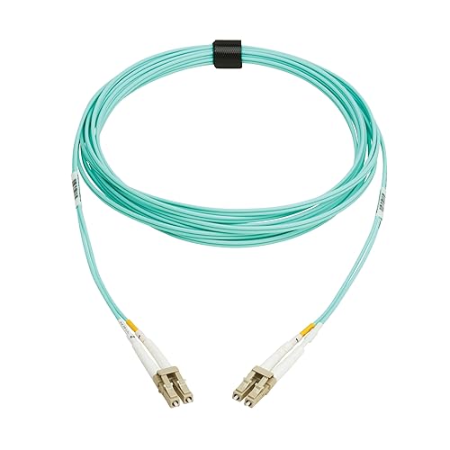 Tripp Lite Eaton Fiber Patch Cable, 5 Meters / 16.4 Feet, LC to LC Fiber Optic Cable, 100Gb OM4 Multimode Duplex, 50/125um, Aqua, TAA Compliant, Lifetime Manufacturer's Warranty (N820-05M-OM4TAA)