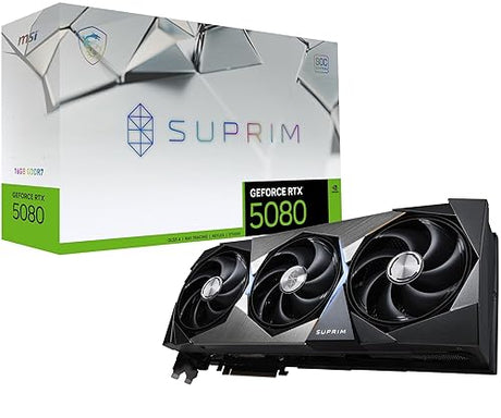 MSI Gaming RTX 5080 16G SUPRIM SOC Graphics Card (16GB GDDR7, 256-bit, Extreme Clock TBD MHz, DisplayPort x 3 2.1a, HDMI 2.1b, NVIDIA Blackwell Architecture)