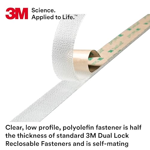 3M Dual Lock Low Profile Reclosable Fastener SJ4570, Clear, 1 in x 50 yd, Secure Interlocking Alternative to Screws and Bolts, Smooth Aesthetic, Indoor Use, 2 Rolls 1 in x 50 yd Acrylic adhesive bonds Clear 2 50021200448831
