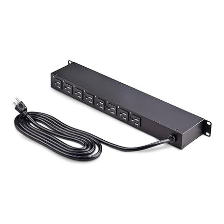 StarTech.com 8-Outlet Horizontal Rack Mount PDU, 1U Power Strip, Outlet On/Off Switches, 15A Breaker, 8ft/2.4m Cord NEMA 5-15