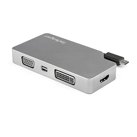 StarTech.com USB C Multiport Video Adapter w/HDMI, VGA, Mini DisplayPort or DVI - USB Type C Monitor Adapter to HDMI 2.0 or mDP 1.2 (4K 60Hz) - VGA or DVI (1080p) - Space Gray Aluminum (CDPVDHDMDP2G)