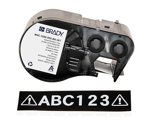 Brady Vinyl Label Tape for Label Printer BMP41/BMP51/BMP53/M511 - Self Adhesive Printer Labels - White on Black (25,40 mm (W) x 7,62 m (L)) - M4C-1000-595-BK-WT
