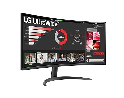 LG 34 UltraWide™ 1800R Curved Monitor with WQHD (3440 x 1440) HDR10 100Hz Refresh Rate USB Type-C Reader Mode Flicker Safe Dynamic Action Sync Height Adjustable 34WR55QK-B, Black