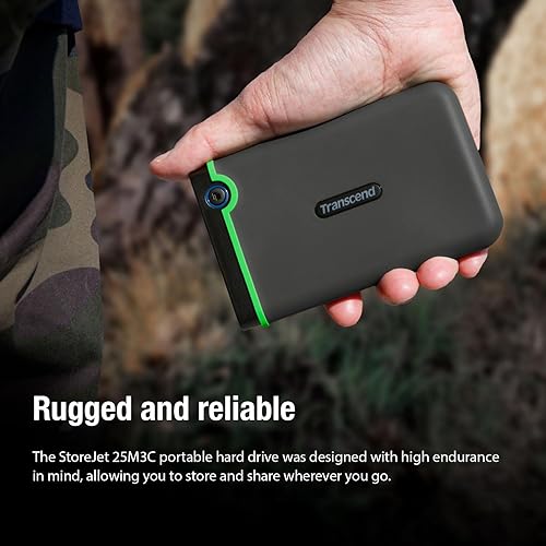 Transcend 4TB USB 3.1 Gen 1 USB Type-C StoreJet 25M3C Rugged External Hard Drive TS4TSJ25M3C, Green 4TB Type C to Type C Green