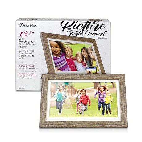 Aluratek 13.3 WiFi Distressed Wood Digital Photo Frame with 16GB Built-in Memory 1280 X 800, 16:9 (ASHDPF13F)